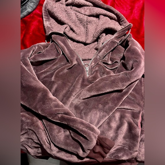 EXPRESS Purple plush zip up hoodie - Picture 2 of 3